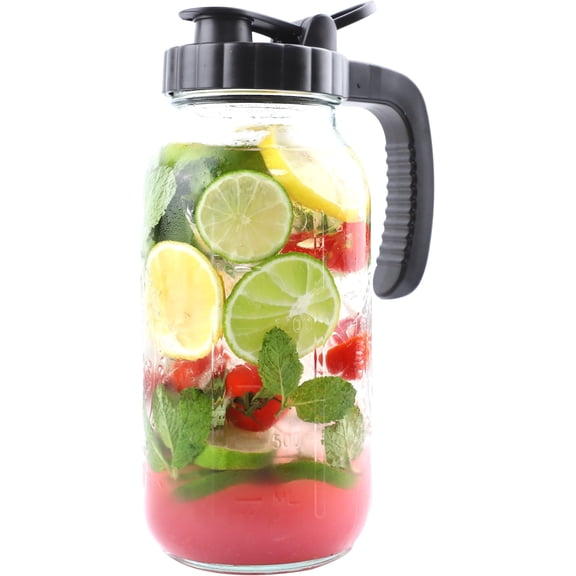 Mason Jar Pitcher 64 Oz With Spout Lid 2 Quart Glass Sun Jar For Iced Hot Water Wide Mouth Half Gallon Pitcher For Fridge Store Breast Milk Cold Brew Beverage Coffee Airtight Water Jug