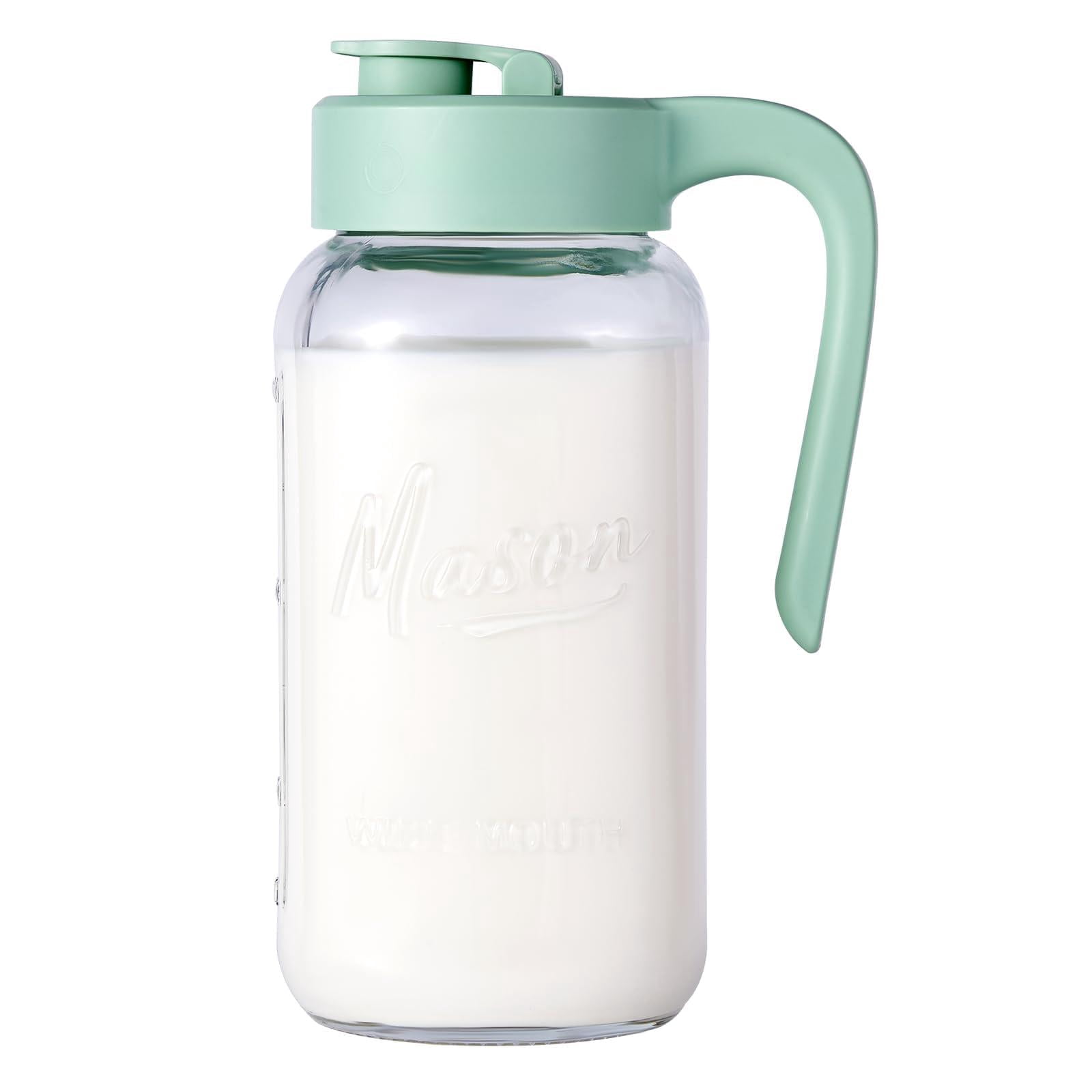 Mason Jar Pitcher - Airtight & Leakproof Glass With Lid  For Breastmilk Cold Brew And Sun Tea 2 Quart (64 Oz) Pour Spout