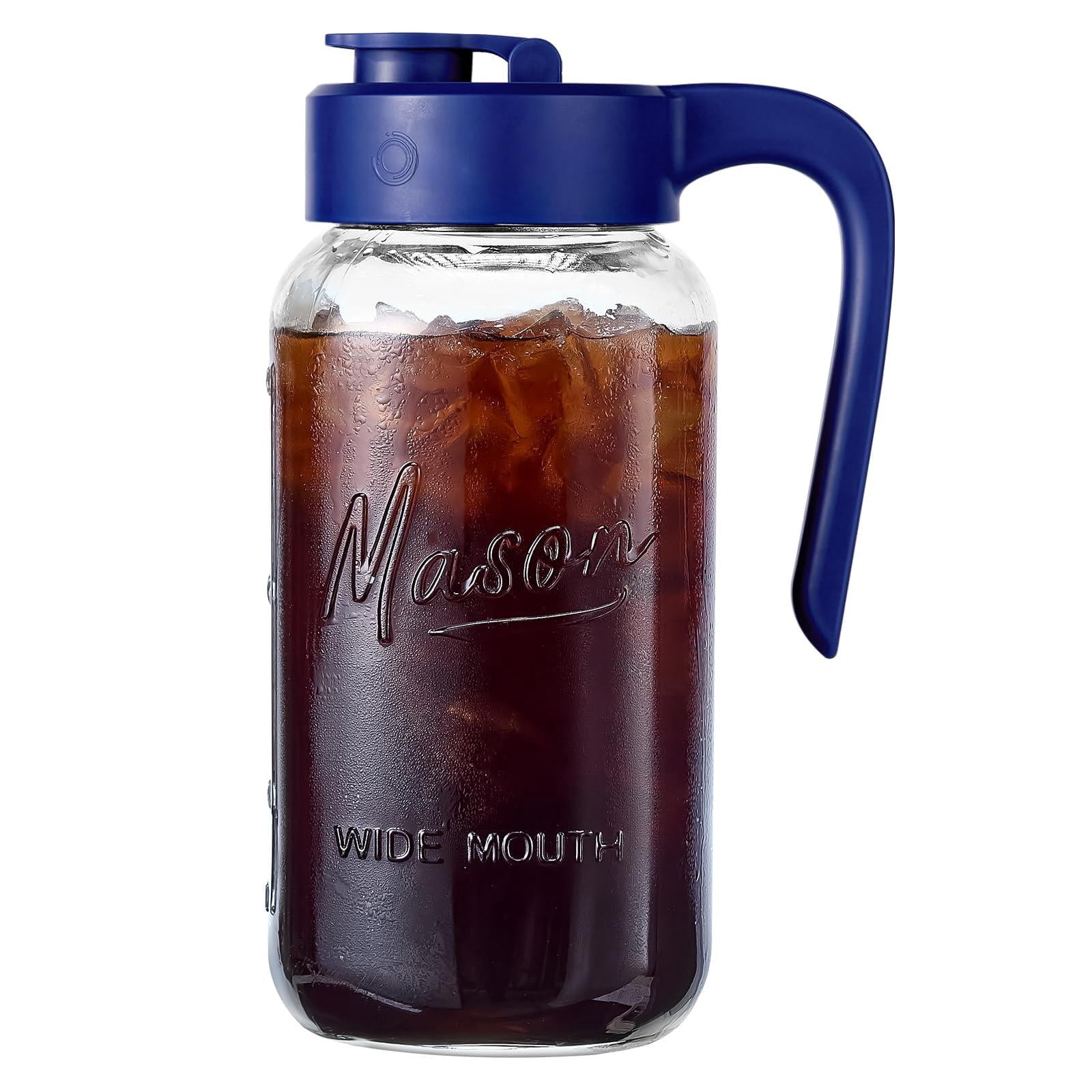 Mason Jar Pitcher - Airtight & Leakproof Glass With Lid  For Breastmilk Cold Brew And Sun Tea 2 Quart (64 Oz) Pour Spout