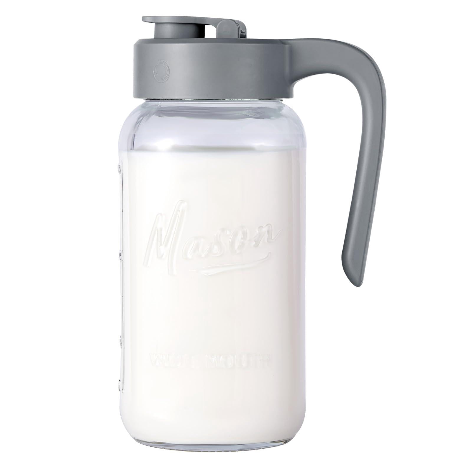 Mason Jar Pitcher - Airtight & Leakproof Glass With Lid  For Breastmilk Cold Brew And Sun Tea 2 Quart (64 Oz) Pour Spout