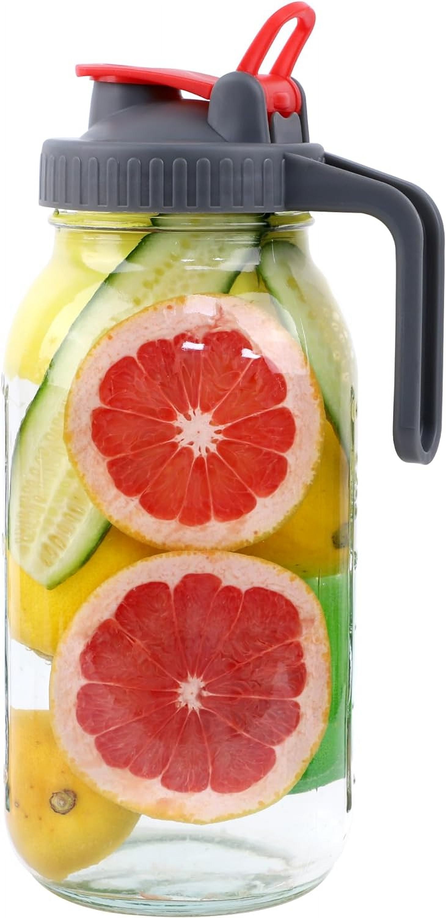 Mason Jar Pitcher With Pour Spout Lids & Handle 64 Oz Glass Wide Mouth ...