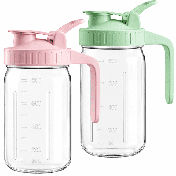 Mason Jar Pitcher Set of 2, 32oz(1quart) Glass Pitcher with Lid