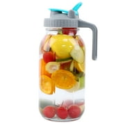 Mason Jar Pitcher With Pour Spout 64 OZ 2 Quart Wide Mouth Glass Pitcher With Lids For Cold Brew Coffee, Iced Tea, Milk, Sun Tea, Lemonade