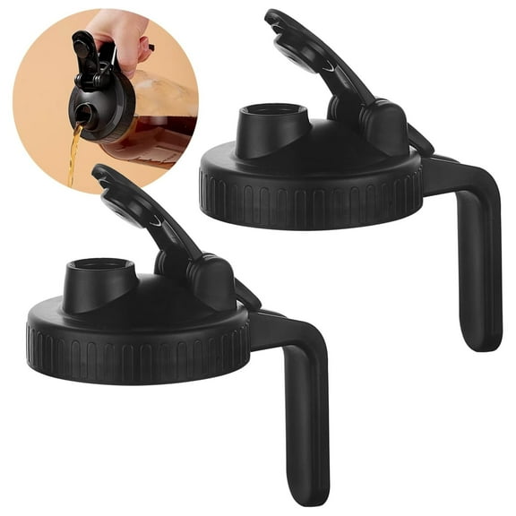 Mason Jar Pitcher Lid With Pour Spout & Handle Regular Mouth Mason Jar Lids With Flip Cap Easy Pouring Spout Airtight Leak-Proof Turns Your Mason Jar Into Pitcher- Fits 32 oz & 64 oz, Black - 2 Pack