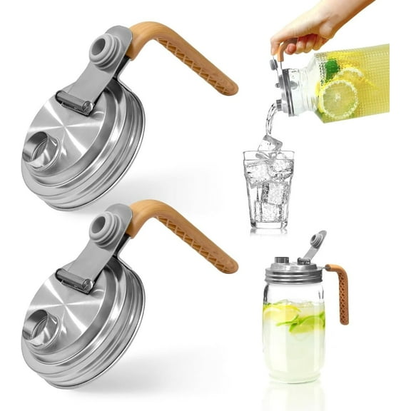 Mason Jar Pour Spout Lids with Handle – Leakproof Flip Cap for Wide Mouth Jars, Airtight Stainless Steel Tops with Handle, Easy Open & Close Pitcher Lids for Mason Jars