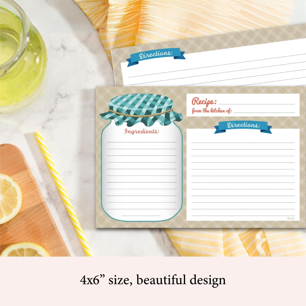 Mason Jar Recipe Cards - 50 Double Sided Cards, 4x6 inches. Thick Card Stock$$Home Decor, Kitchen, & Other