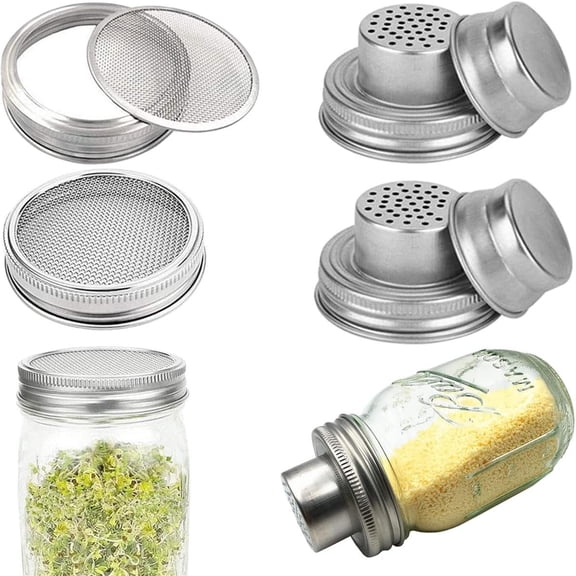 Mason Jar Shaker Lid 316 Stainless Steel Wide Mouth Mason Jar Sprouting Mesh Strainer  Kits for Mason Jars Canning Lid 4 Pack