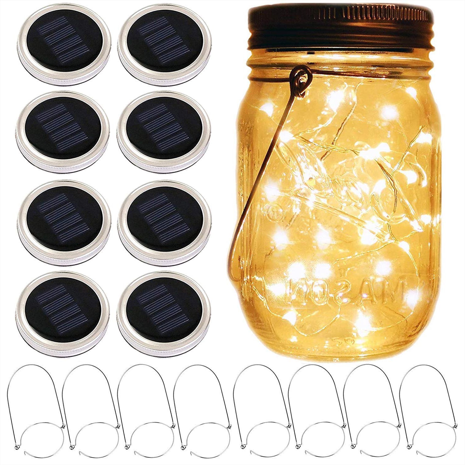 Mason Jar Solar Lantern Lights, 8 Pack 10 Leds Fairy Star Firefly Solar