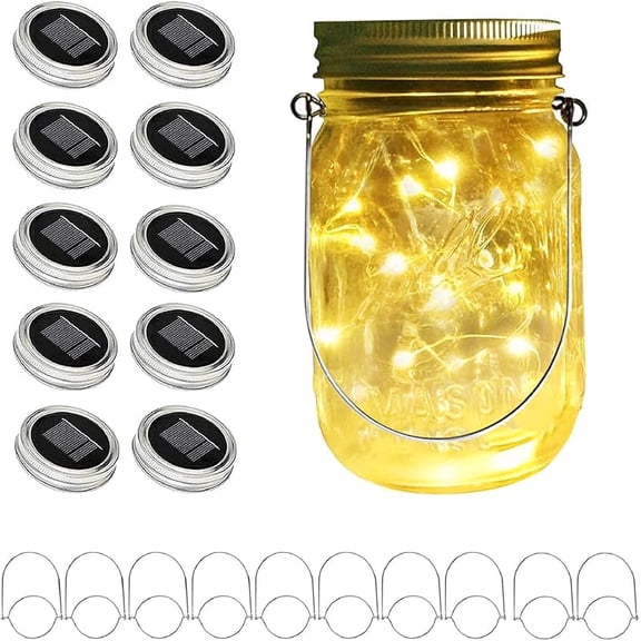 Mason Jar Solar Lights 10 Pack - 30 LED Outdoor Solar Fairy String Lids Lights, Waterproof with Hangers for Regular Mouth Jars - Christmas Gifts