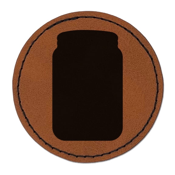 Mason Jar Solid 2.5" Faux Leather Round Engraved Iron-On Patch - Brown
