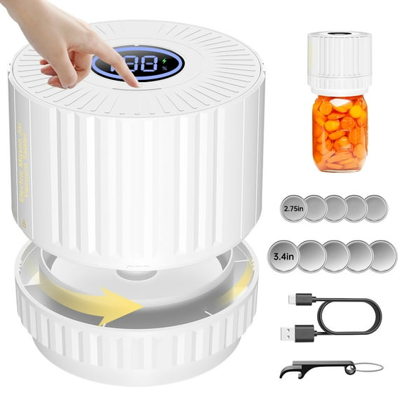 Mason Jar Vacuum Sealer, Electric Cordless Mason Jar Vacuum Sealer for Food Storage and Fermentation, Vacuum Sealer with Can Opener for Wide-Mouth & Regular-Mouth Mason Jars(White)