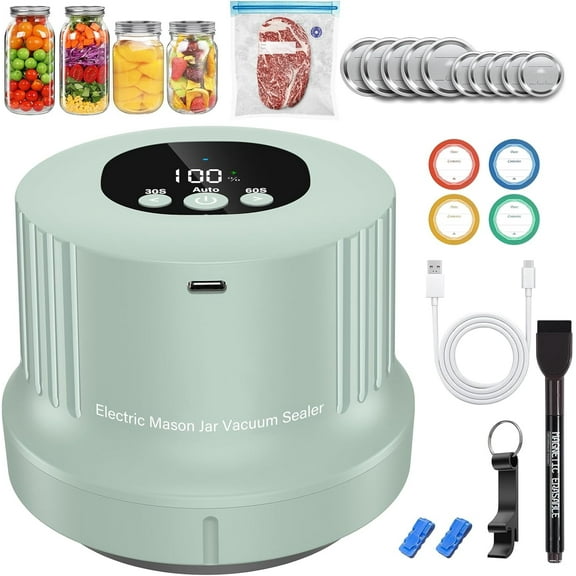 Mason Jar Vacuum Sealer Kit-Automatic-Jar-Vacuum-Sealing-for-Canning Jars,Electric Vacuum Sealer Machine with Wide&Regular Mouth Mason Lids/Vacuum Bags for Food Storage