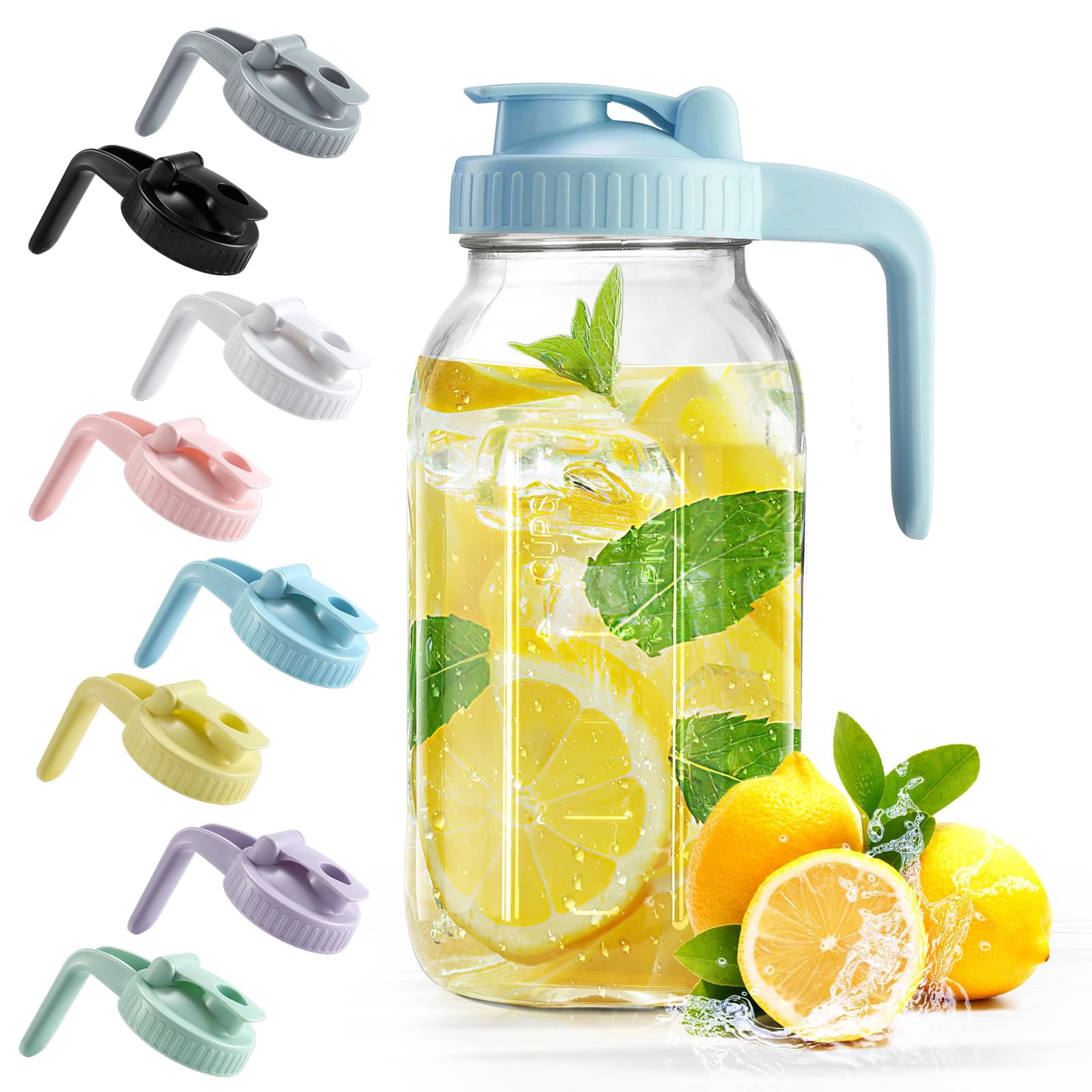 Mason Jar With Pour Spout Lid V-shaped  2 Quart Iced Tea Pitcher Double Leak Proof 64 Oz Drink For Breastmilk Sun Juice Coffee Creamer