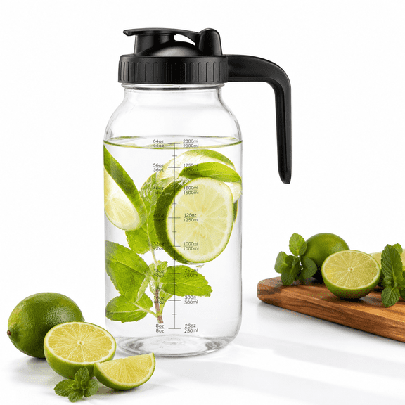 Mason Jar With Pour Spout Lid V-shaped 64 Oz Iced Tea Pitcher Lids Double Leak Proof 2 Quart Drink For Breastmilk Sun Juice Coffe