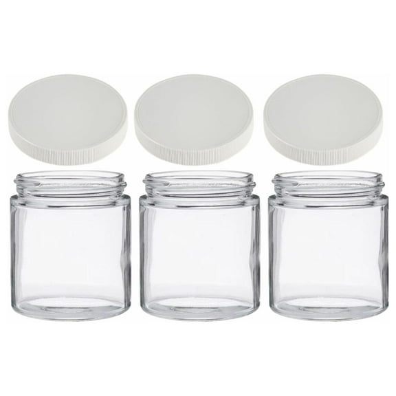 Mason Jars - 16 oz Glass Extra Wide Mouth Pint Storage Jars with White Plastic Lids - Made in USA