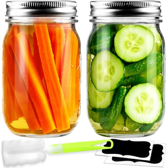 Mason Jars-16oz Regular Mouth Airtight Mason Jars with Lids -Glass Canning Jars for Canning, Food Storage, Smoothies, Coffee & Crafts (2 Pack)