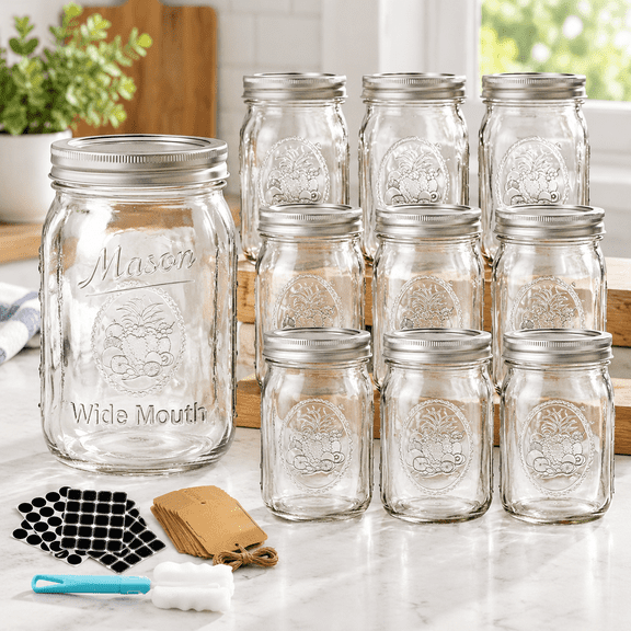 Mason Jars 32 Oz 12 Pack Large Gljar With Metal Airtight Lids And Bands 1 Quart Canning For Pickling Fermenting Food Stor& Diy Pr