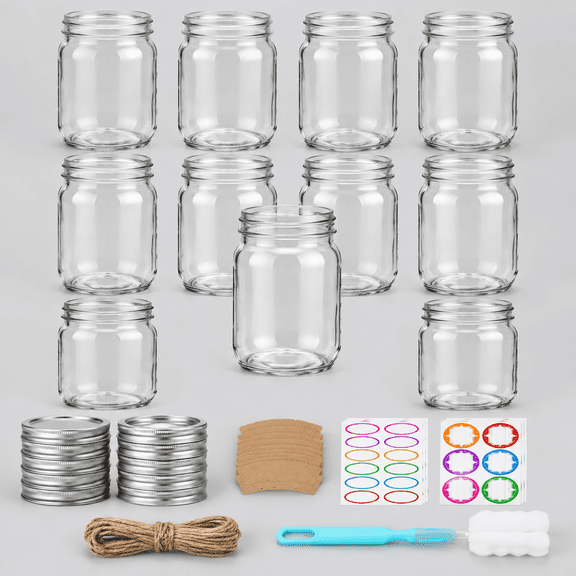 Mason Jars 32 oz, 12 Pack Large Wide Mouth Mason Jar with Airtight Lids and Bands | Quart Glass Canning Jars for Pickling, Fermenting and Food Storage Microwave & Dishwasher Safe