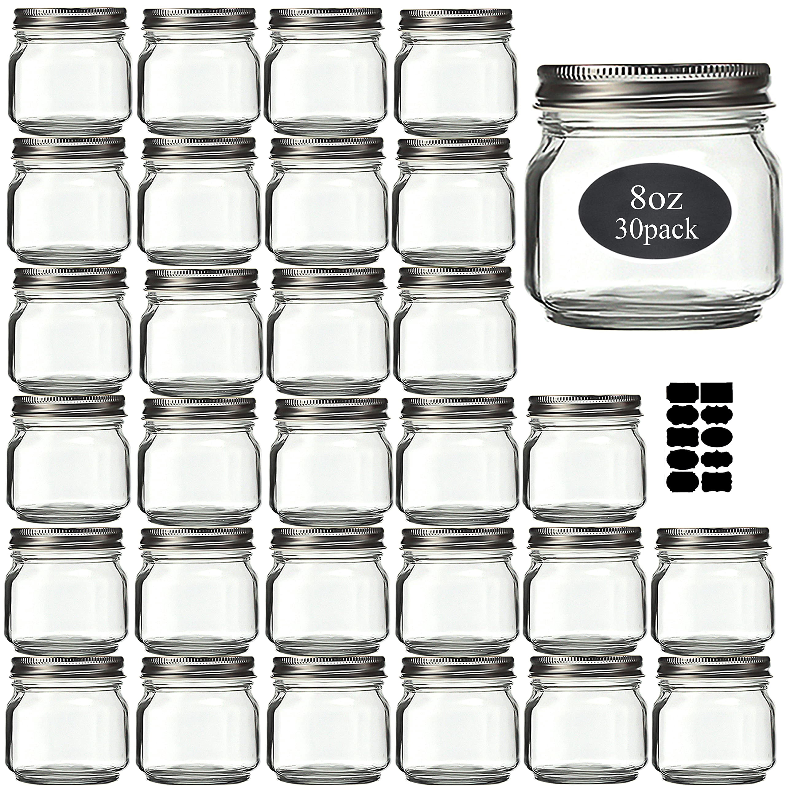 Mason Jars 8 oz 30 Pack- Small Mason Jars With Silver Lids -1/4 Quart ...