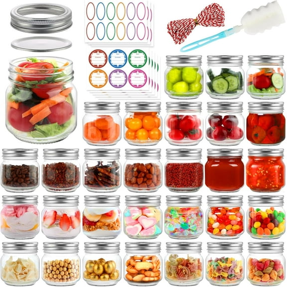Mason Jars 8 oz with Regular Lids and Bands, Half Pint Canning Jars, Small Glass Jars for Honey Jelly Jam Crafts