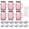 thumbnail image 1 of Mason Jars With Lids And Straws  6 Pack 16 Oz Glass Cups For Cold Beverages Juice Smoothies Iced Coffee Leak-proof Drinking Glasses Sealed & Straw Pink, 1 of 9