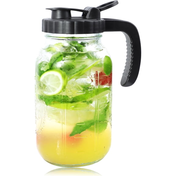 Mason Jars Pitcher 1 Quart Glass Breastmilk Pitcher With Pour Lid For Fridge 32 Oz Wide Mouth Water Jugs With Top Flip Cap & Pour Spout For Cold Brew Coffee,Sun ,Juice Airtight Storage & Leakproof