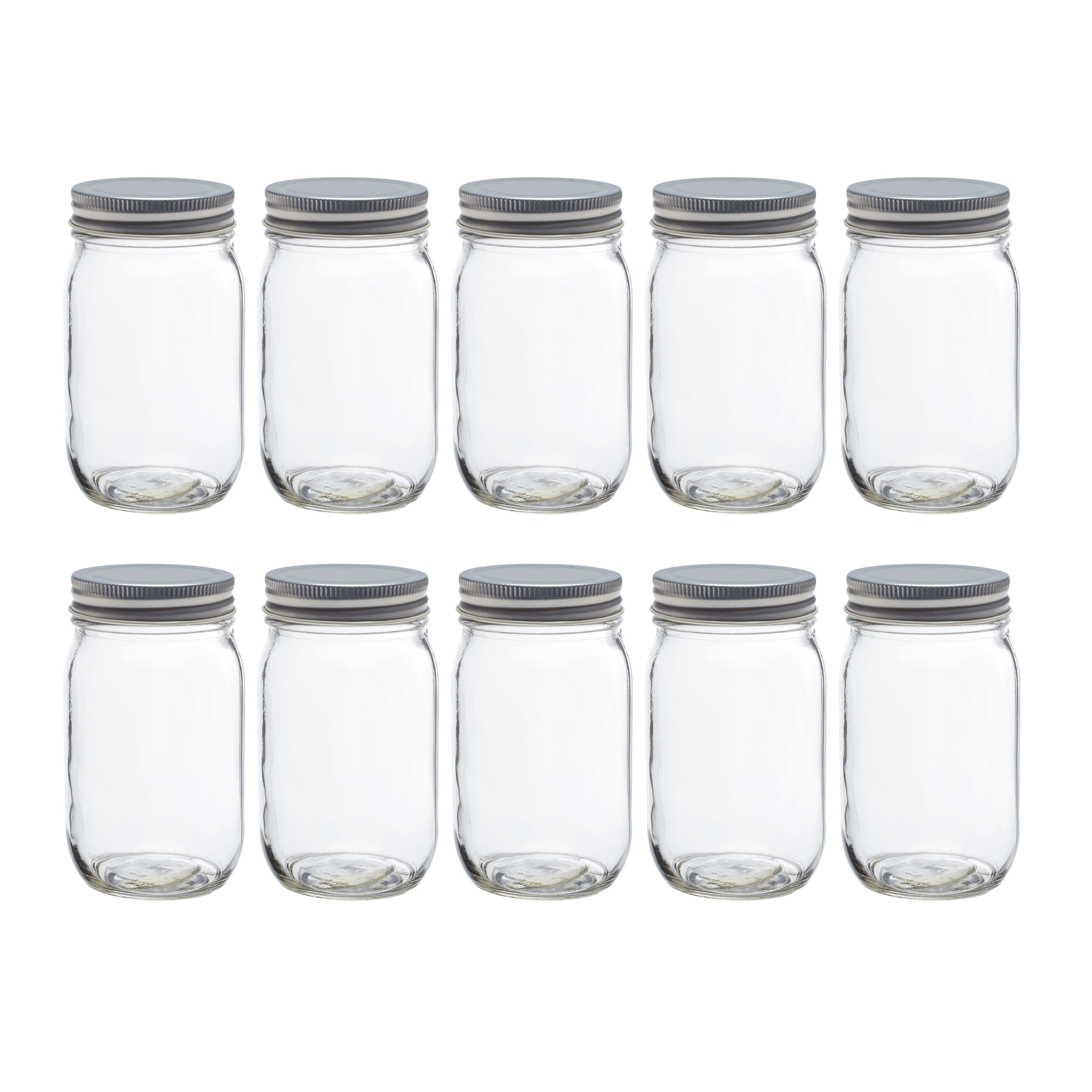 DISCOUNT PROMOS Mason Jars with Lids 16 oz. Set of 10, Bulk Pack - Glass  Jars for Overnight Oats, Candies, Fruits, Pickles, Spices, Beverages -  Black