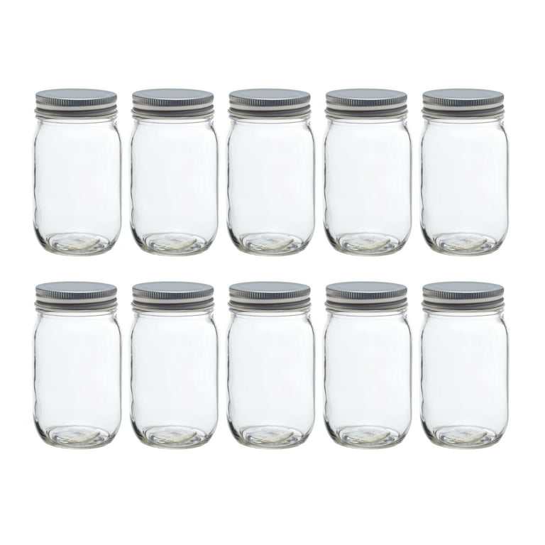 Mason Jars with Lids 16 oz. Set of 10, Bulk Pack - Glass Jars for Overnight  Oats, Candies, Fruits, Pickles, Spices, Beverages - Clear