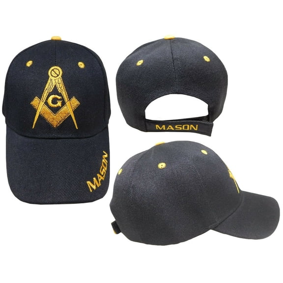 Mason Masons Freemason (Blk Shadow) Black / Gold Masonic Lodge Ball Cap Hat RUF