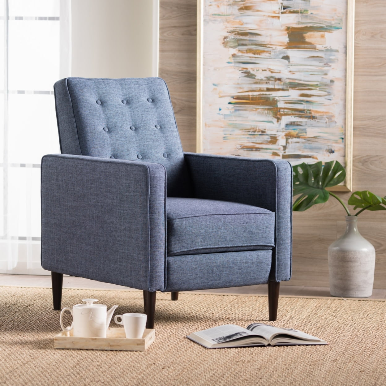 Light Gray Tweed Mid-Century Modern Microfiber Recliner