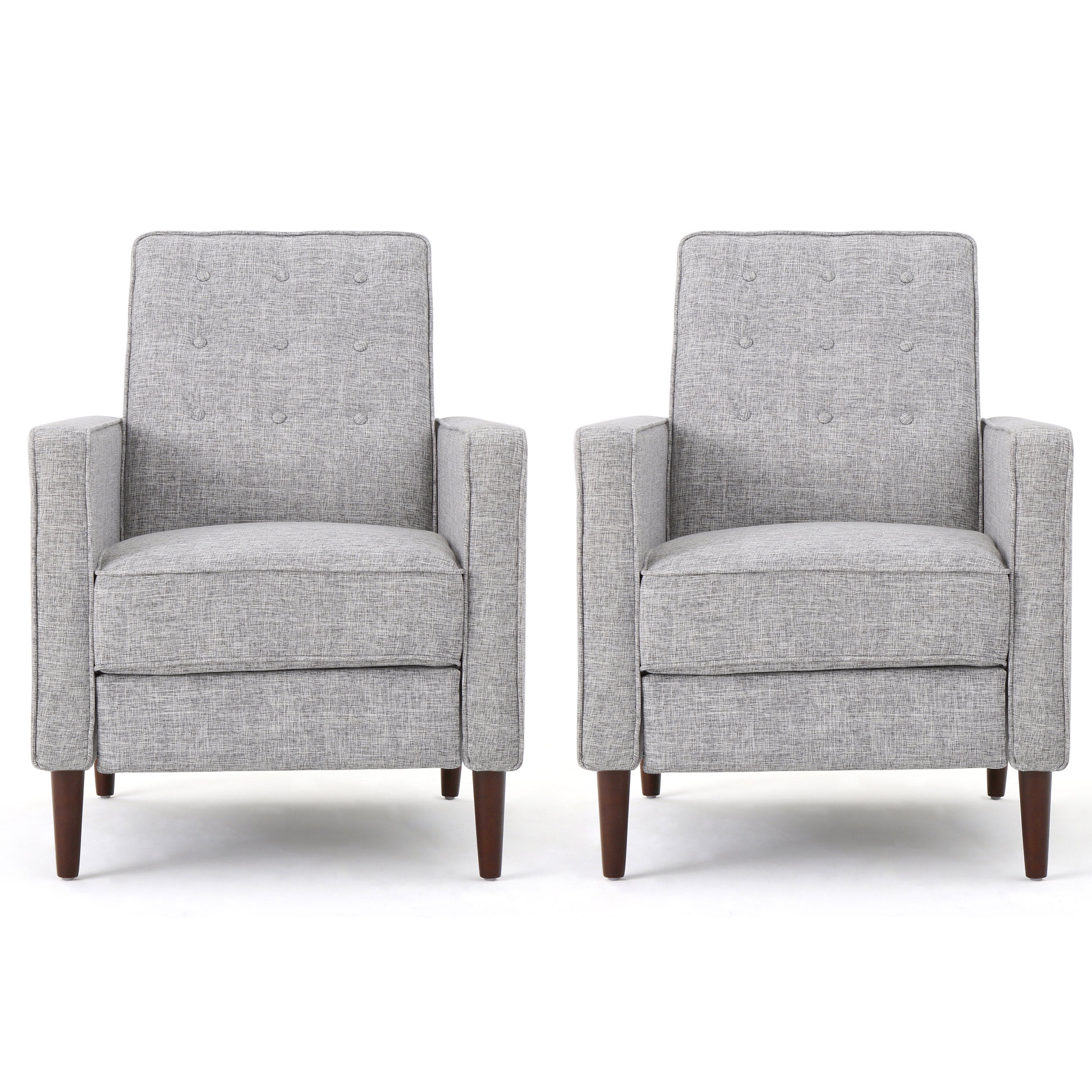 Mid-Century Modern Light Grey Tweed Wood Recliner