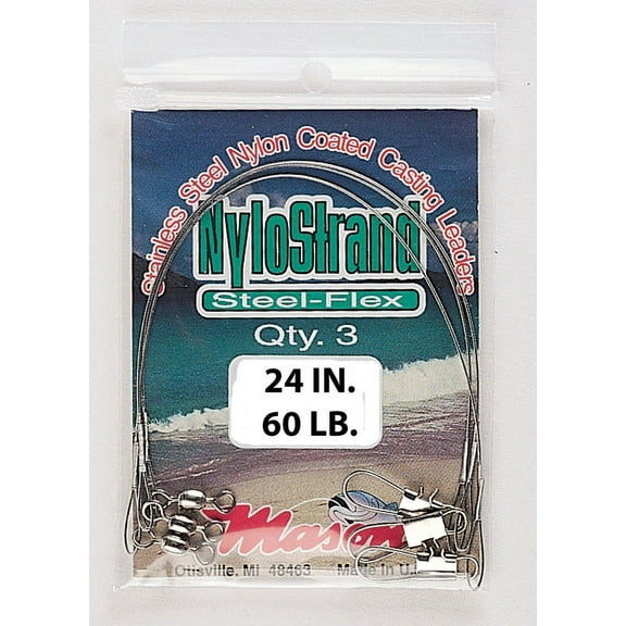 Mason NYLOSTRAND Bright 24" Fishing Leaders, 60 Lb., 3 Count