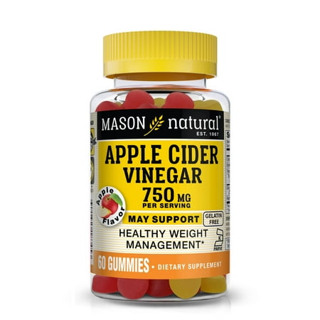 Mason Natural Apple Cider Vinegar 750 mg - Healthy Weight Management, All Natural Detoxification, Gelatin Free, Kosher, Apple Flavor, 60 Gummies