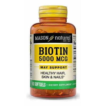 Mason Natural Biotin, 5,000 mcg, 60 Softgels