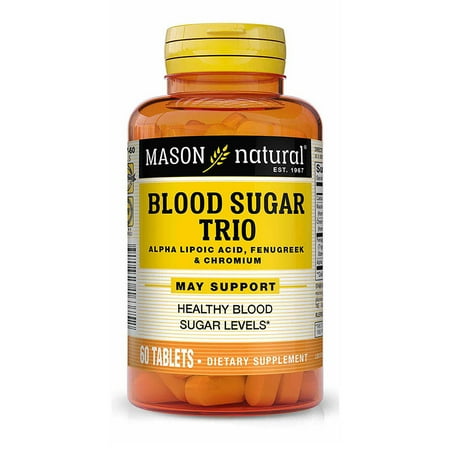 Mason Natural Blood Sugar Trio: Alpha Lipoic Acid, Fenugreek & Chromium - Supports Healthy Blood Sugar Levels, Antioxidant Support Supplement, 60 Tablets