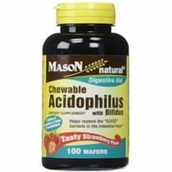 Mason Natural Chewable Acidophilus with Bifidus Wafers Strawberry, 100 ea (Pack of 3)
