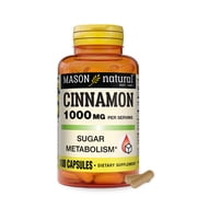 Mason Natural Cinnamon 1000 mg Capsules, Health Supplement Supports Sugar Metabolism,, Sugar-Free, 100 Count