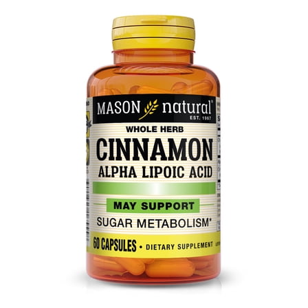 Mason Natural Cinnamon with Alpha Lipoic Acid Support Sugar Metabolism, 60 Capsules