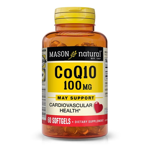 Mason Natural Co Q10 100 mg - Healthy Heart and Cellular Energy Production, Supports Cardiovascular Health, 60 Softgels