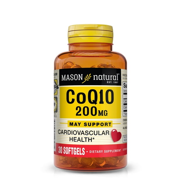 Mason Natural Co Q10 200 mg - Healthy Heart and Cellular Energy Production, Supports Cardiovascular Health, 30 Softgels