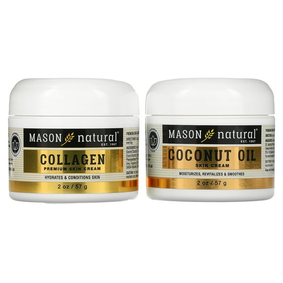Mason Natural Coconut Oil Skin Cream + Collagen Premium Skin Cream, 2 Pack, 2 oz (57 g) Each