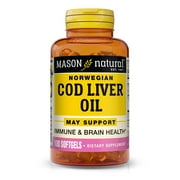 Mason Natural Norwegian Cod Liver Oil Plus Vitamin A & D3 Heart, Brain, Immune and Overall Health Support, 100 Softgels