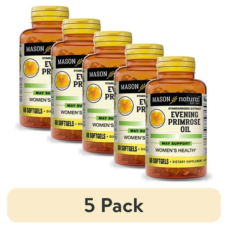 (5 pack) Mason Natural Evening Primrose Oil - Relieves PMS, Supports Overall Hormone Function, 60 Softgels