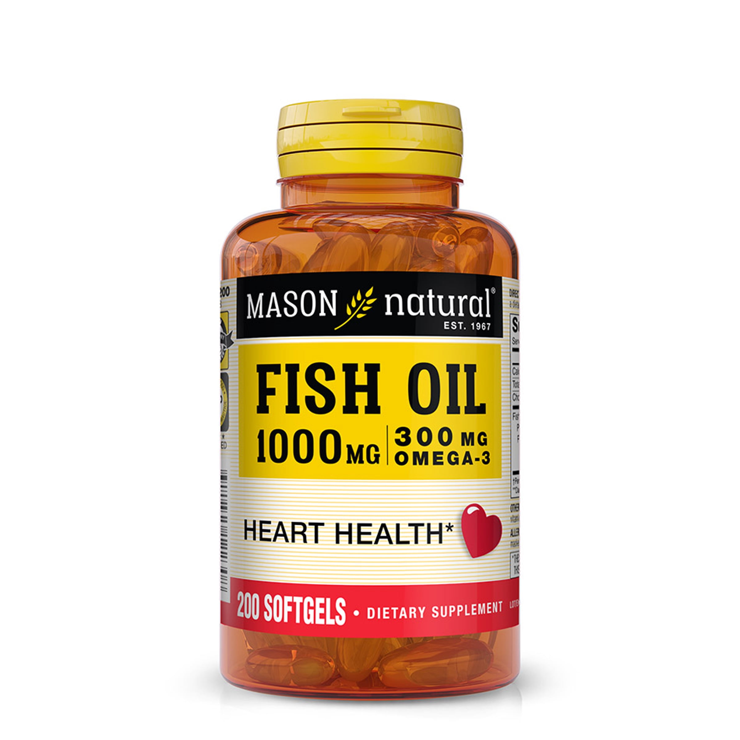 Mason Natural Fish Oil 1,000 mg, Healthy Heart Support, 200 Softgels