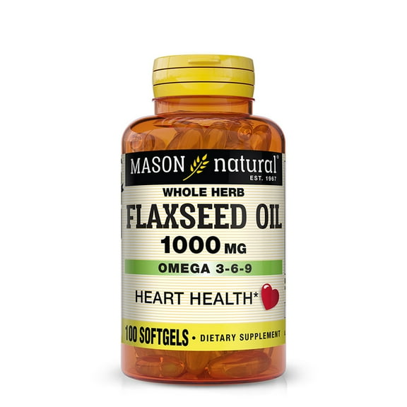 Mason Natural Flax Seed Oil 100 Softgels - Omega 3-6-9, Healthy Heart and Immune System