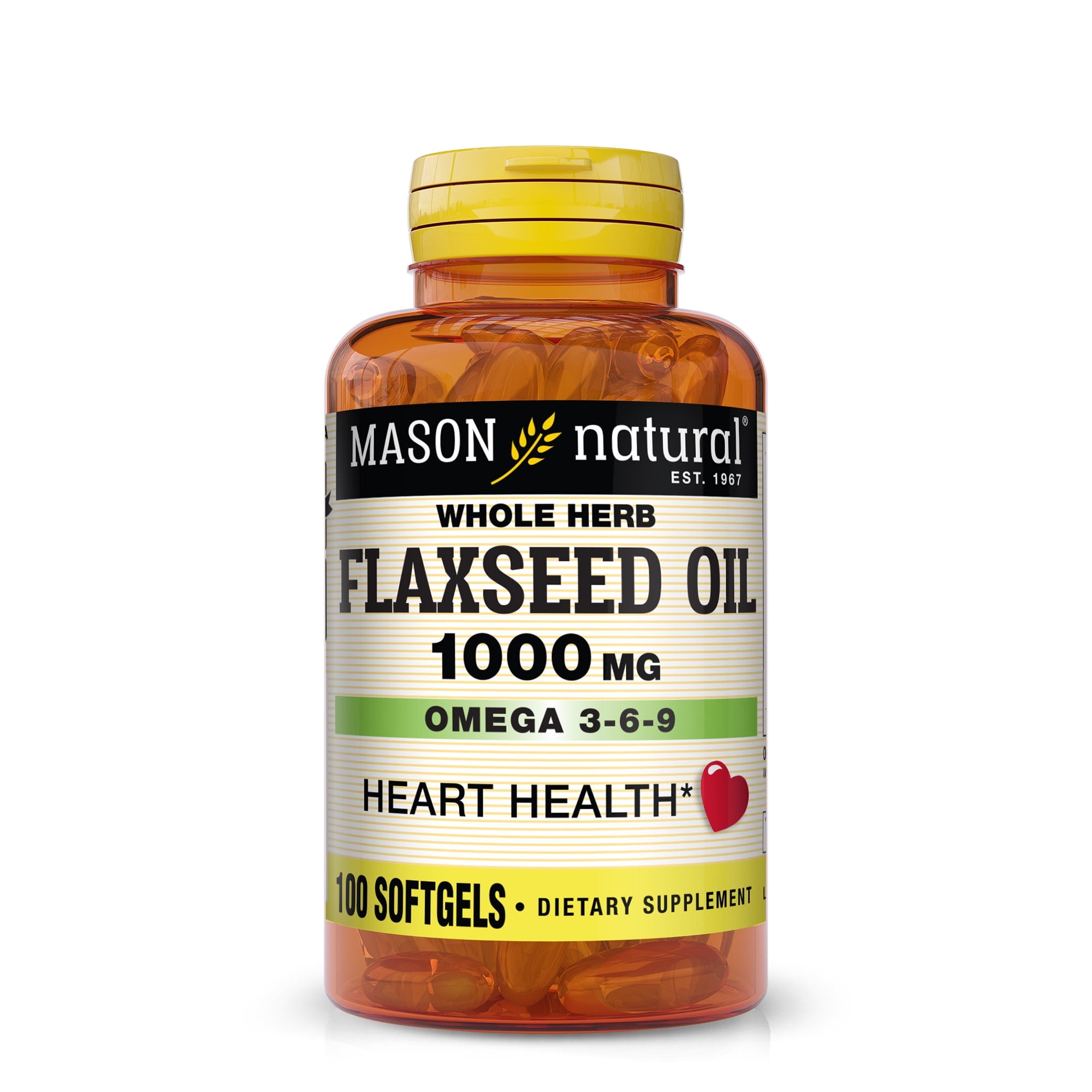 Mason Natural Flax Seed Oil 1000 mg Omega 369 Healthy Heart and Immune System, 100 Softgels