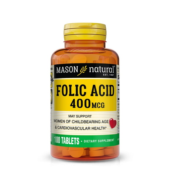 Mason Natural Folic Acid 400 mcg, 100 Tablets