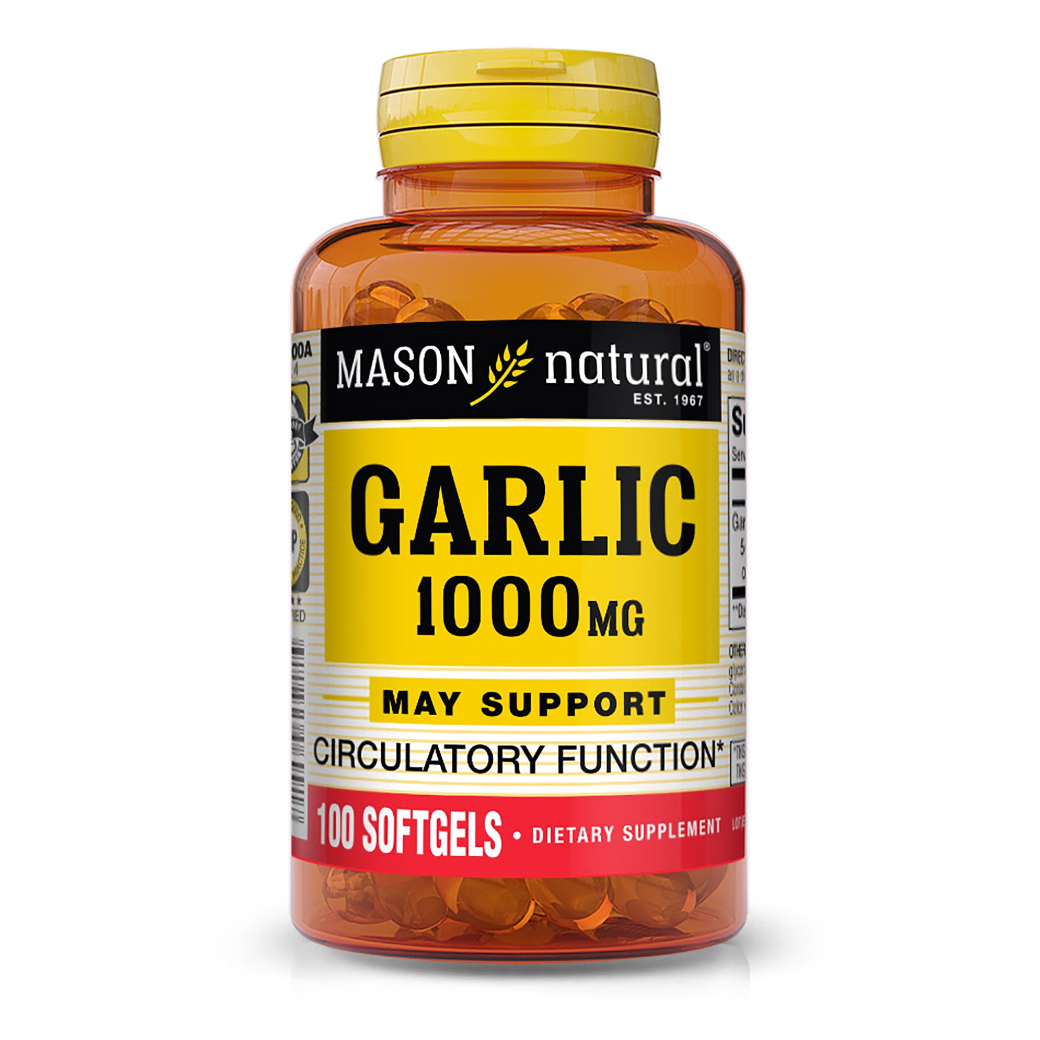 Mason Natural Garlic 1000 mg - Healthy Heart, Supports Circulatory Function, Improved Cardiovascular Health, 100 Softgels