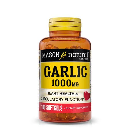 Mason Natural Garlic 1000 mg - Healthy Heart, Supports Circulatory Function, Improved Cardiovascular Health, 100 Softgels