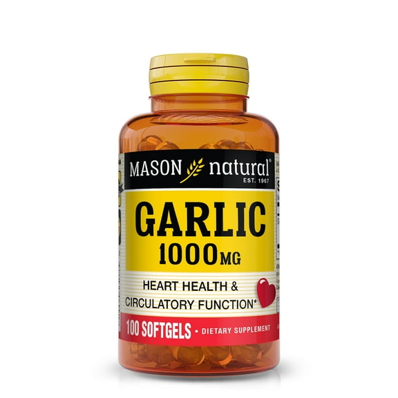 Mason Natural Garlic 1000 mg - Healthy Heart, Supports Circulatory Function, Improved Cardiovascular Health, 100 Softgels